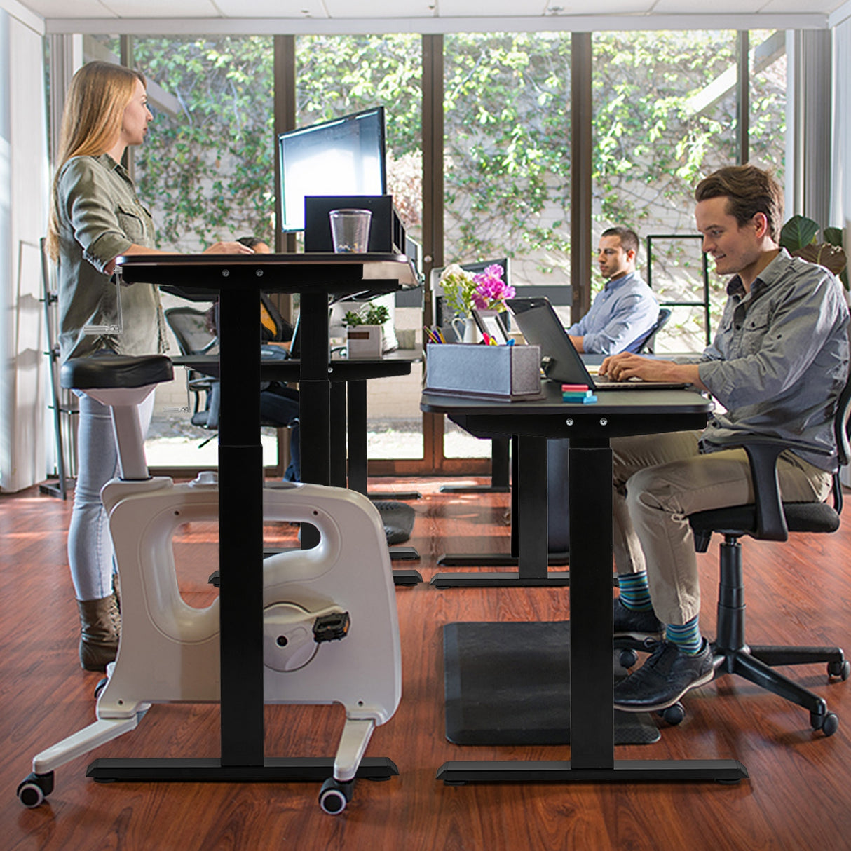 Hand Crank Sit to Stand Desk Frame Height Adjustable Standing Base-Black