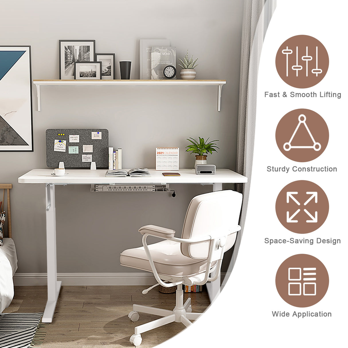 Hand Crank Sit to Stand Desk Frame Height Adjustable Standing Base-White