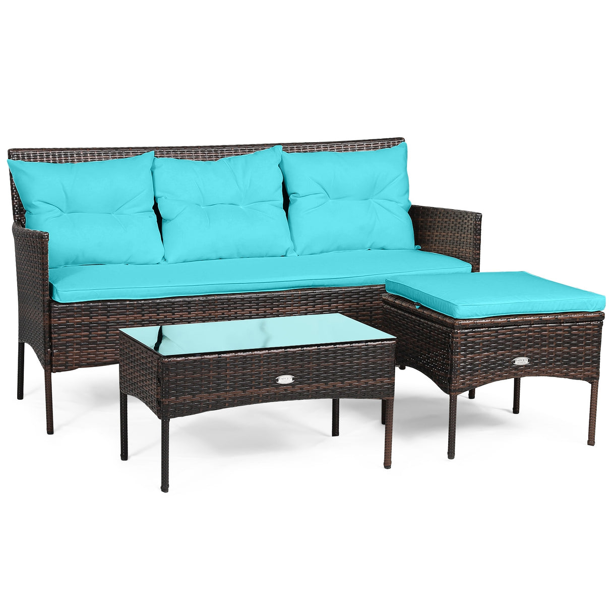 3 Pieces Patio Furniture Sectional Set with 5 Cozy Seat and Back Cushions-White