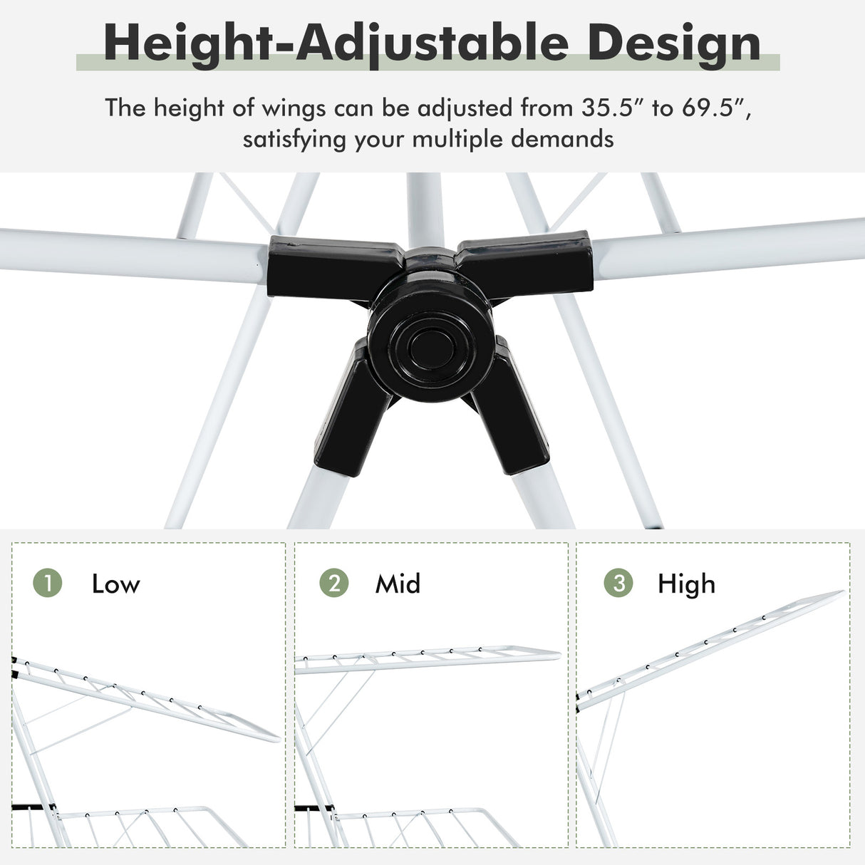 2-Tier Foldable Clothes Drying Rack with Adjustable Gullwing
