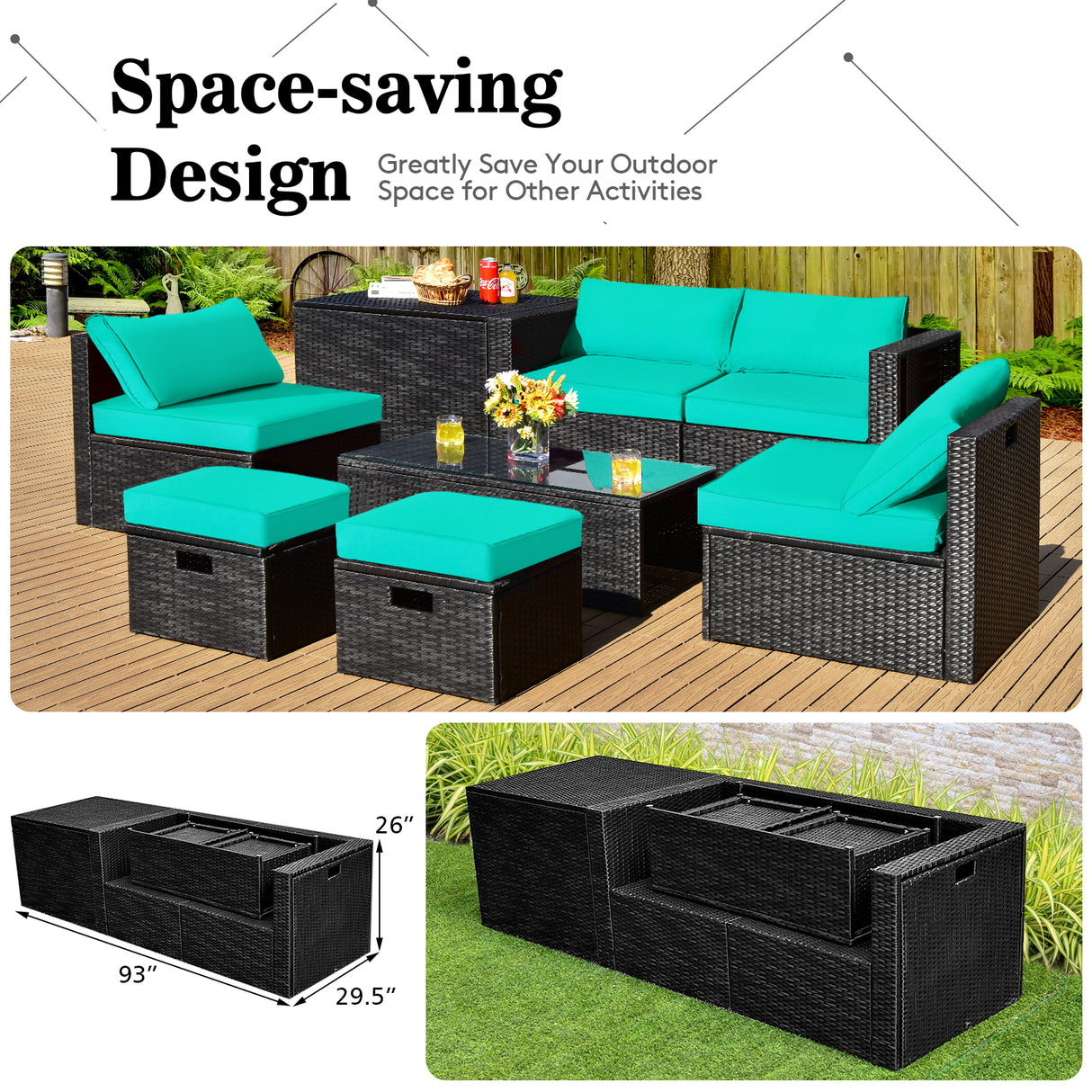 8 Pieces Patio Rattan Storage Table Furniture Set-Off White