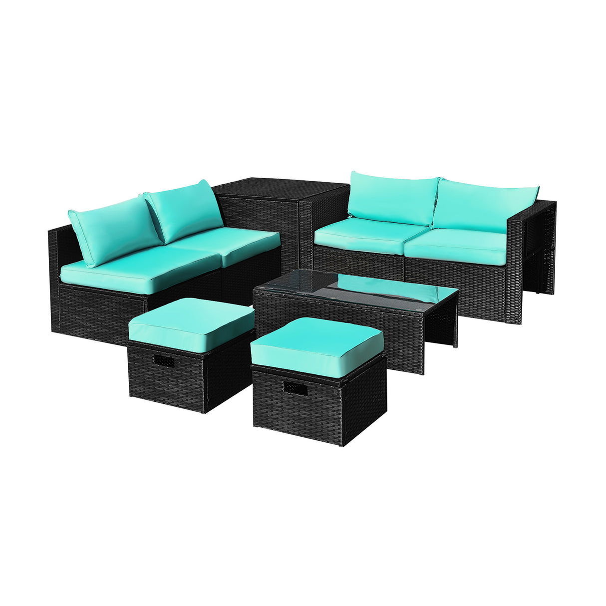 8 Pieces Patio Rattan Storage Table Furniture Set-Off White