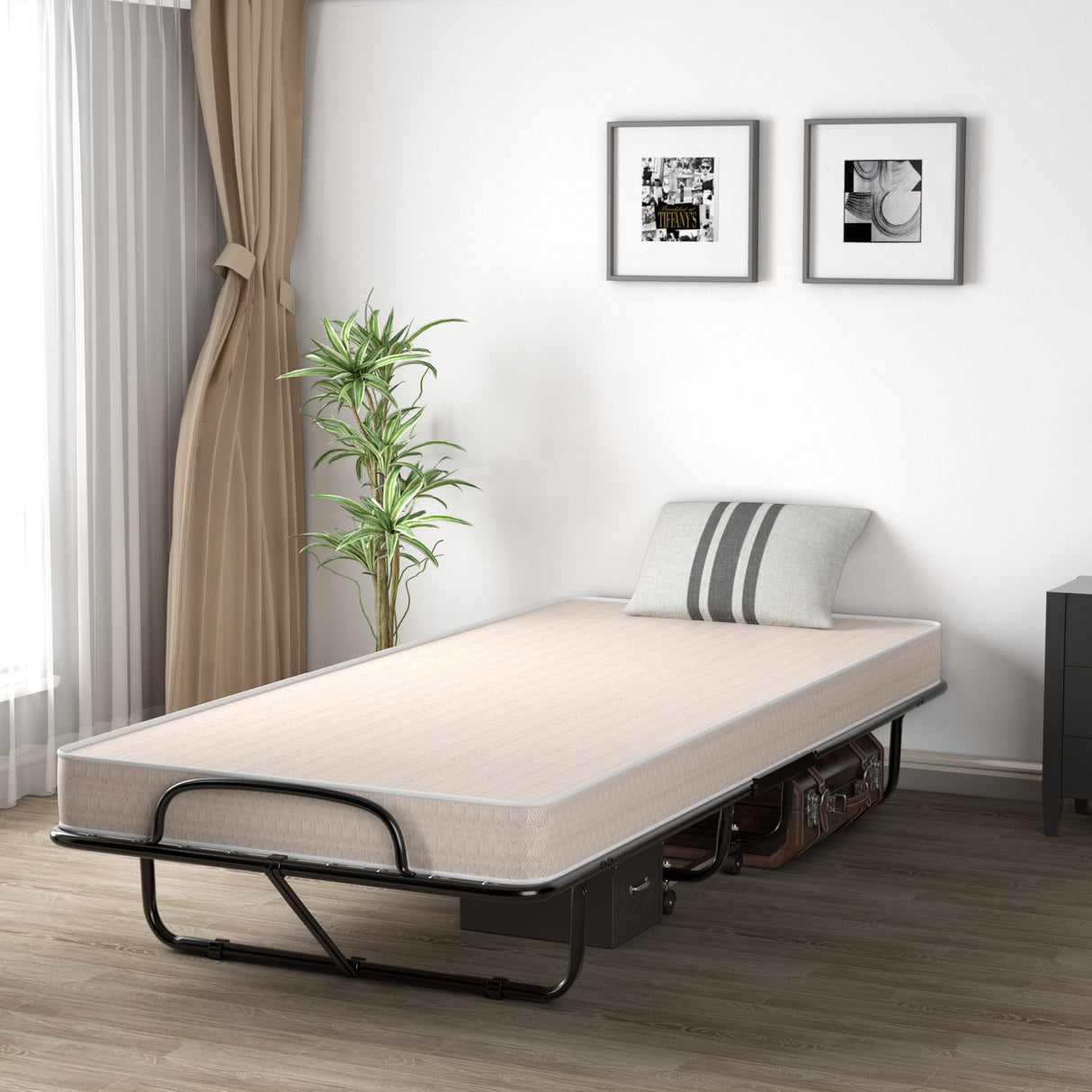 Rollaway Guest Bed with Sturdy Steel Frame and Memory Foam Mattress Made in Italy-Navy