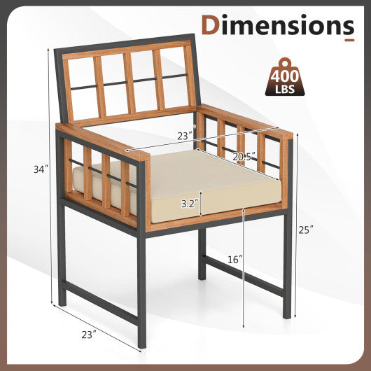Set of 6 Patio Dining Chairs Acacia Wood Armchairs with Cushions