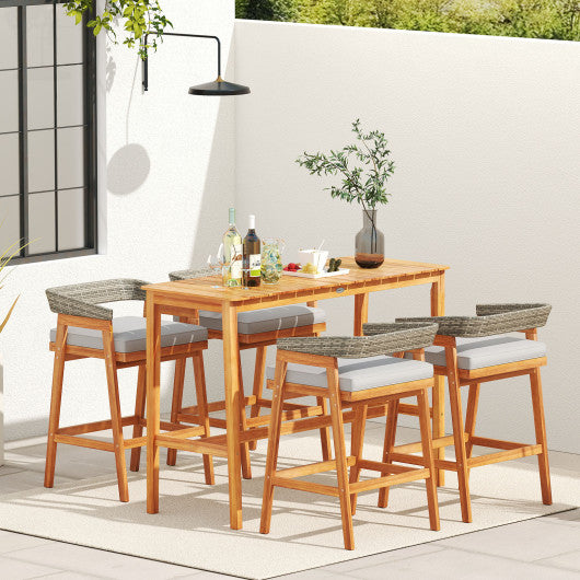 5 Pieces Patio Counter Height Bar Set with 4 Cushioned Barstools