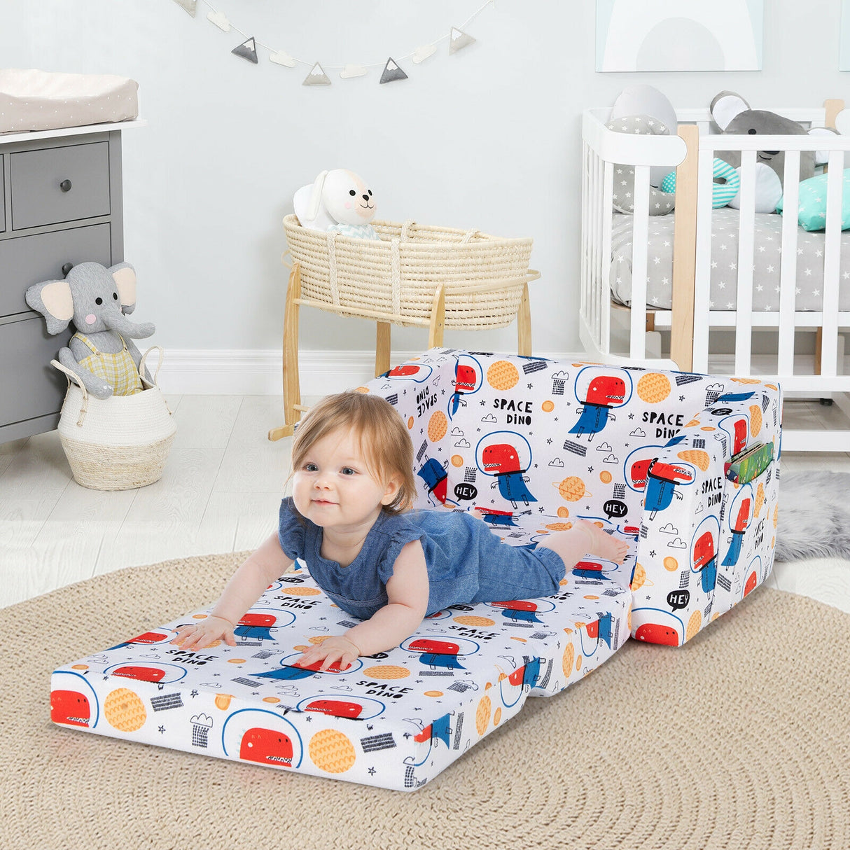 2-in-1 Convertible Kids Sofa with Velvet Fabric-Multicolor