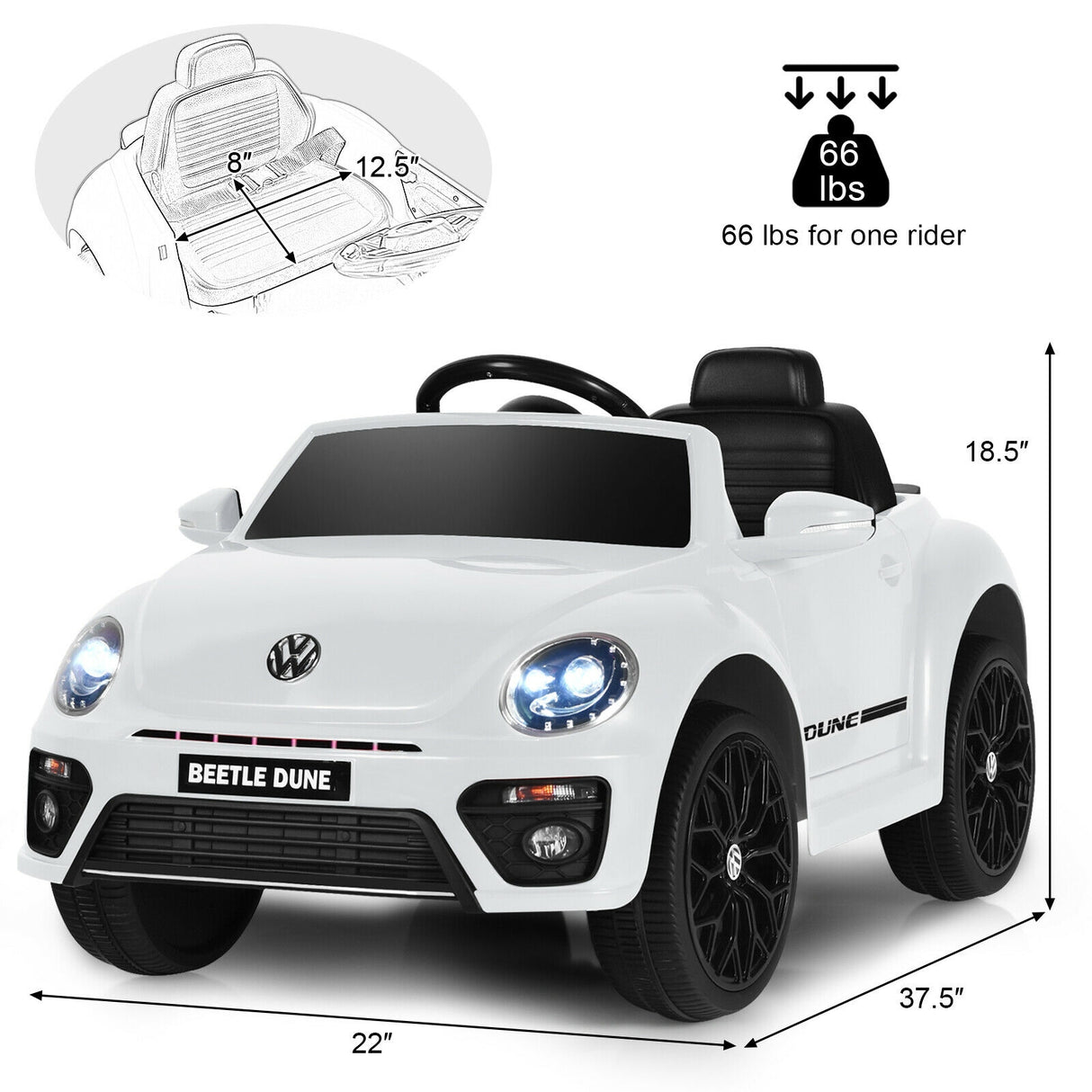 Volkswagen Beetle Kids Electric Ride On Car with Remote Control-Pink