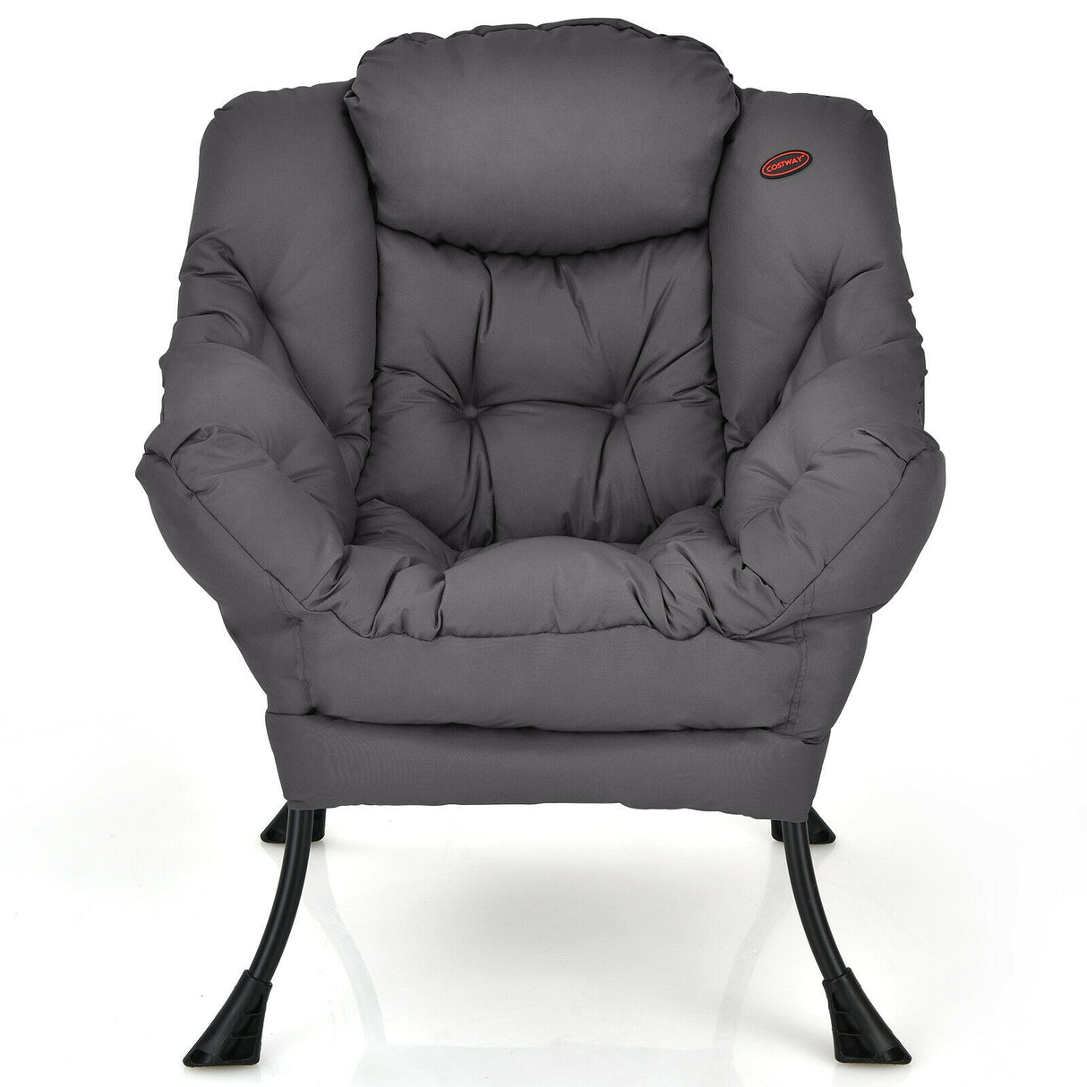 Modern Polyester Fabric Lazy Chair with Steel Frame and Side Pocket-Beige
