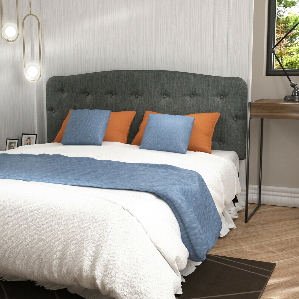 Faux Linen Headboard with Adjustable Heights-Light Gray