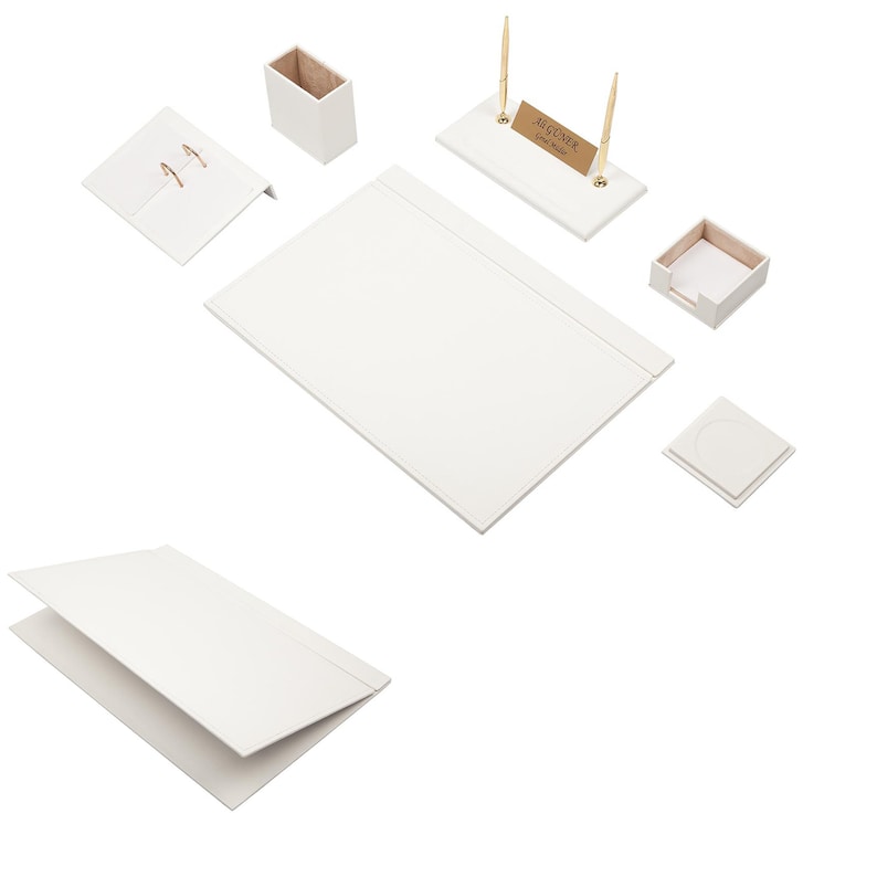 MOOG Leather Desk Set-8 Accessories - Orange - 8 PCS
