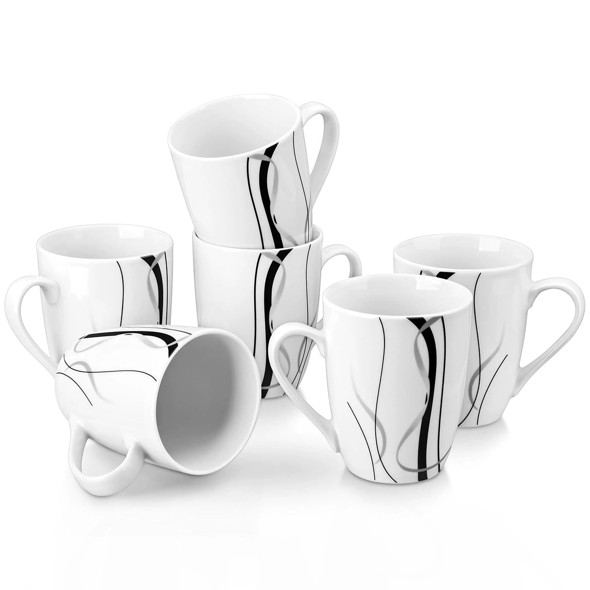 VEWEET Ceramic Coffee Mugs Set of 6 11 OZ Coffee Cups Set with Handle White Mugs Set Porcelain Cup Set for Kitchen Microwave Dishwasher Safe Series Fiona