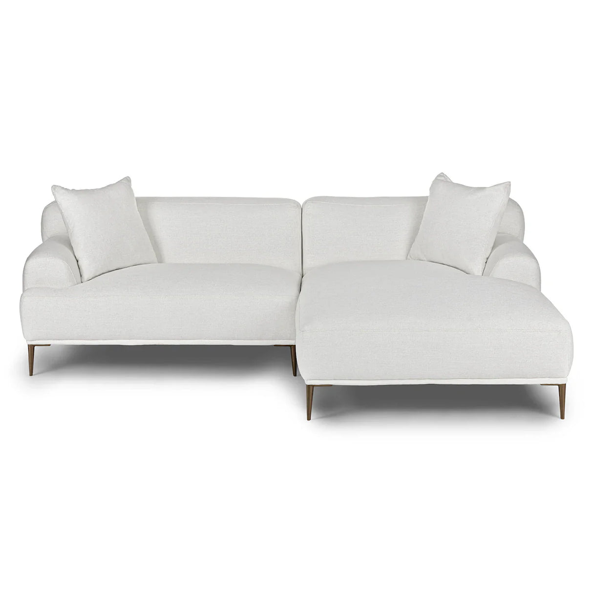 Product Data: Abisko 94.5 Right Sectional Aurora Blue
Sentence: An Abisko 94.5 Right Sectional in Aurora Blue featuring a modern design with two large cushions. It boasts clean lines and is elevated by sleek metal legs, offering a minimalist and stylish look against a plain white background.
