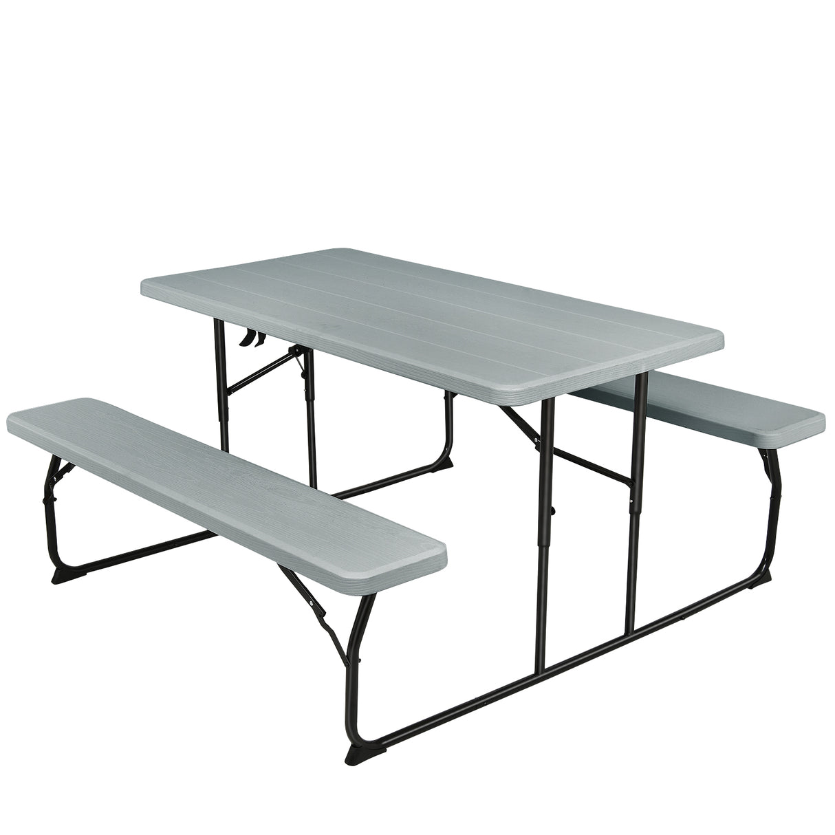 Indoor and Outdoor Folding Picnic Table Bench Set with Wood-like Texture-White
