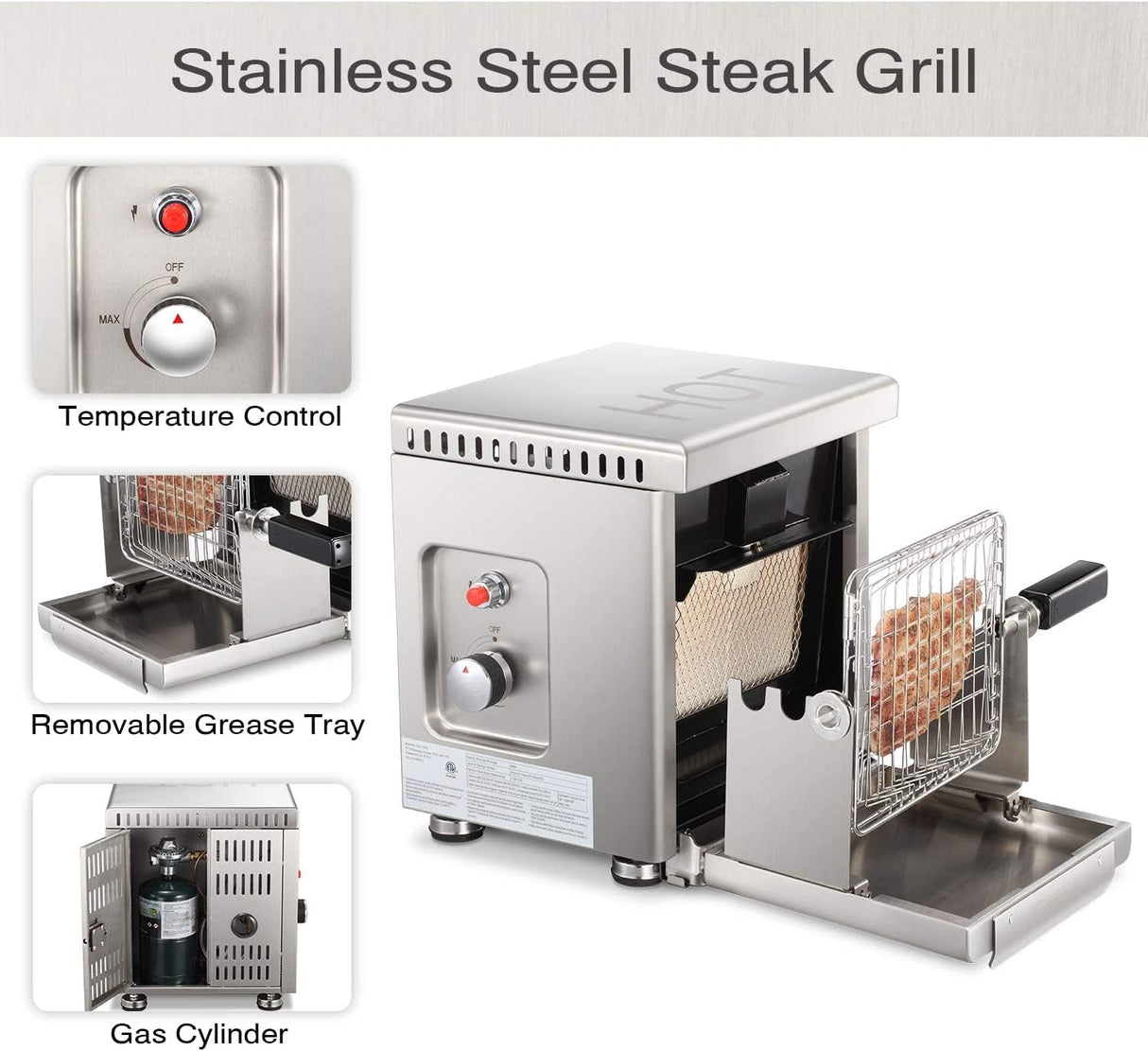 Infrared Propane Gas Grill Tabletop, Stainless Steel Small Barbecue Grill GB5916