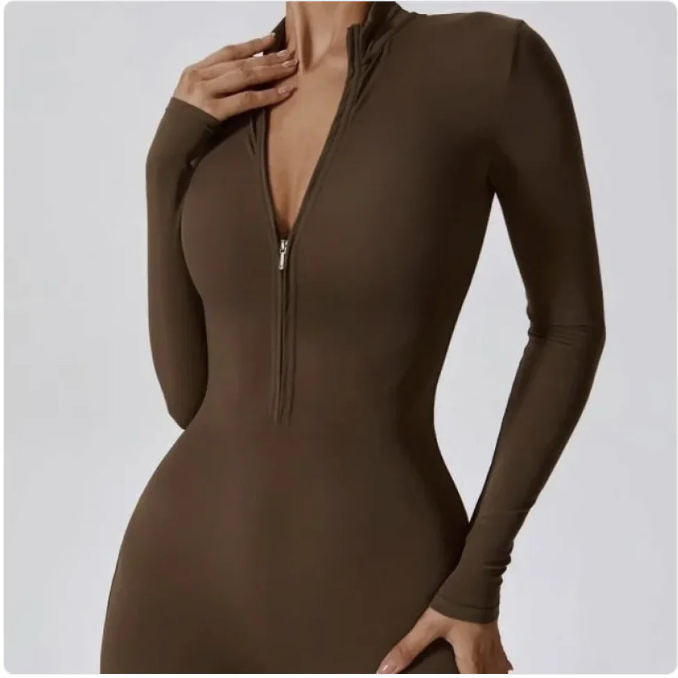 Women's Long-Sleeve Zipper Yoga Jumpsuit