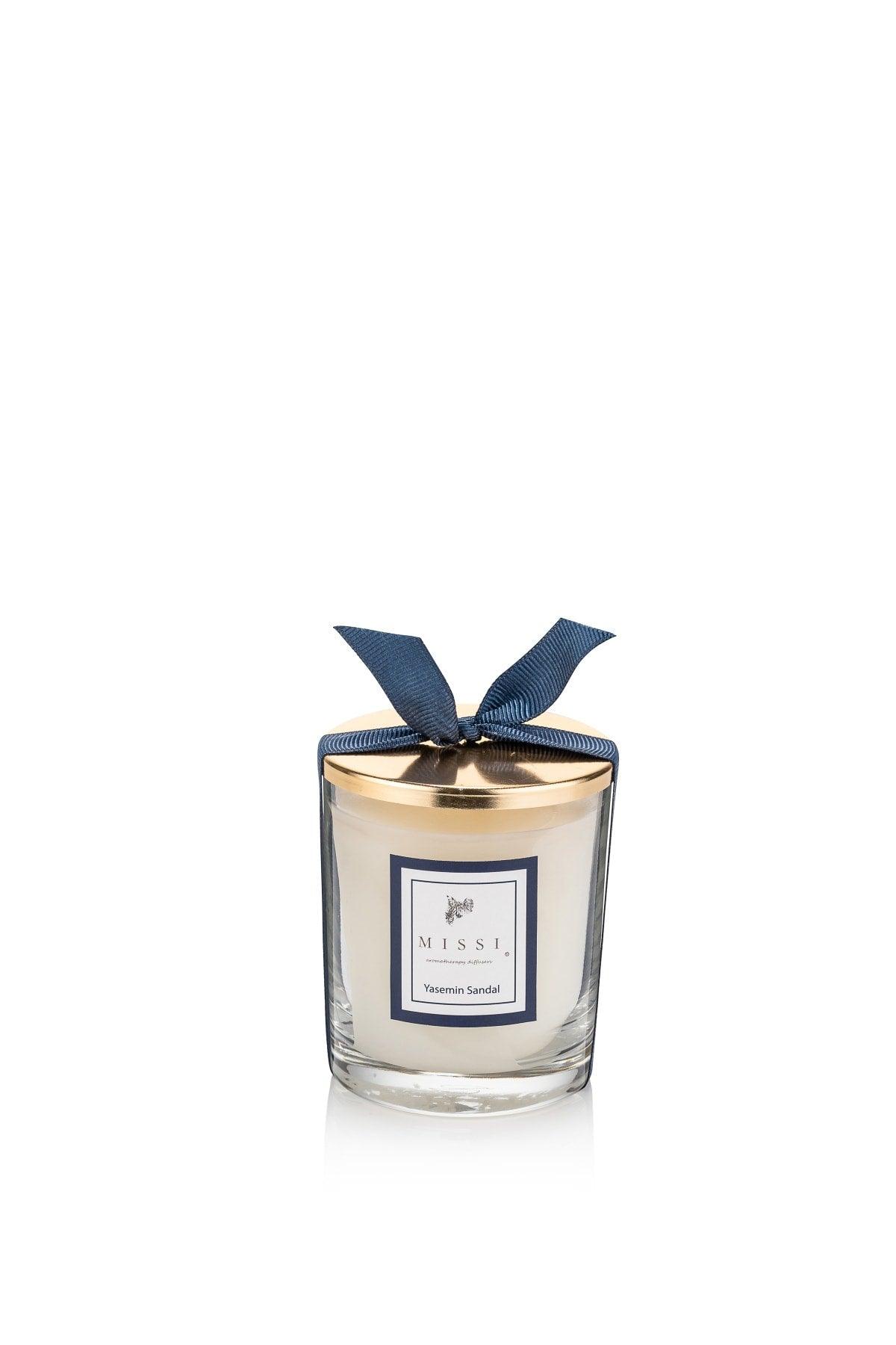Jasmine Sandal Scented Glass Candle With Golden Metal Cover Long-Burning Fragrant Candles in Glass Container With Metal Lid Hand-Poured Natural Soy Blend No Additives No Dye