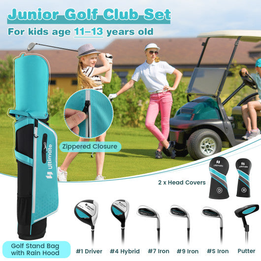 Junior Complete Golf Club Set with Stand Bag Rain Hood-Blue