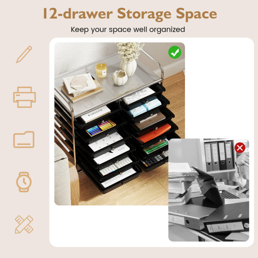 12 Drawers Rolling Storage Cart for Home and Office-Black