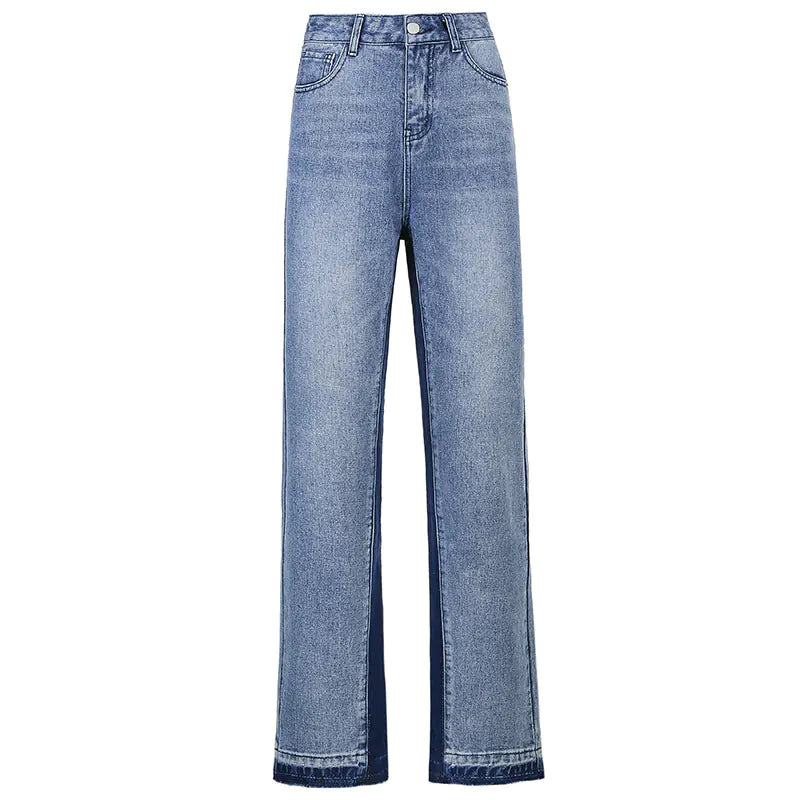 High-Rise Straight-Leg Jeans with Contrast Stitching