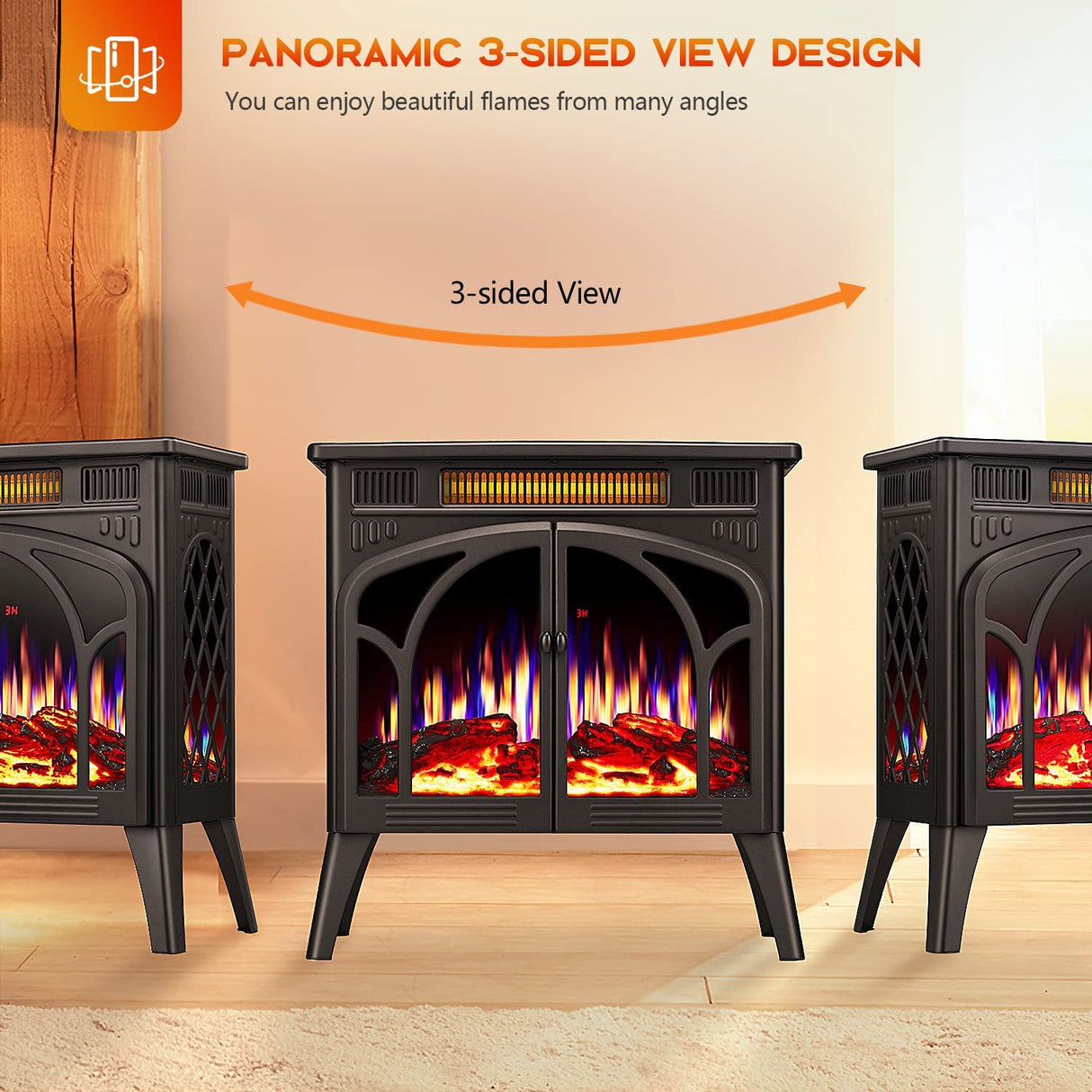 25 Inches 3D Infrared Free Standing Electric Fireplace Stove S230B
