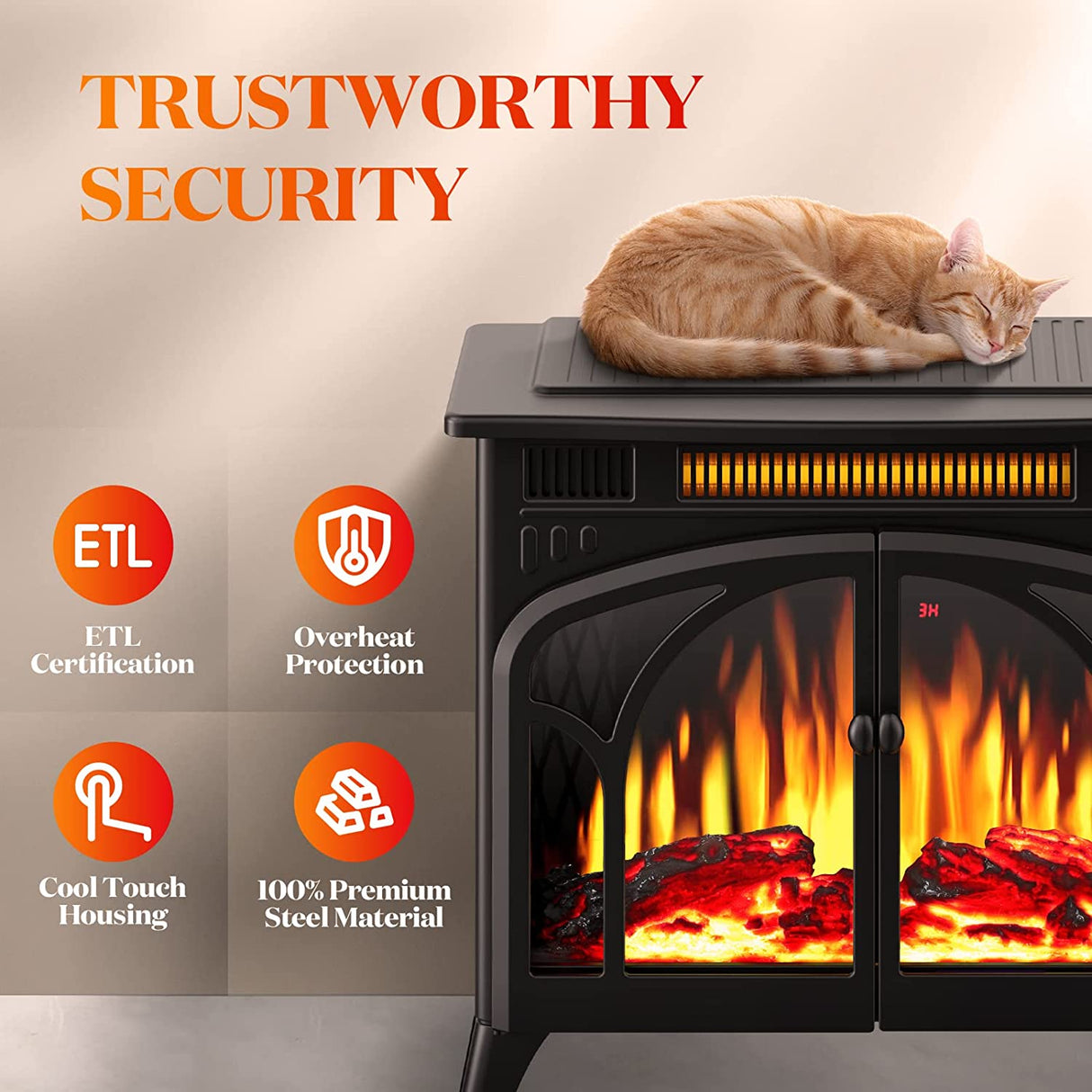 25 Inches 3D Infrared Free Standing Electric Fireplace Stove S230B