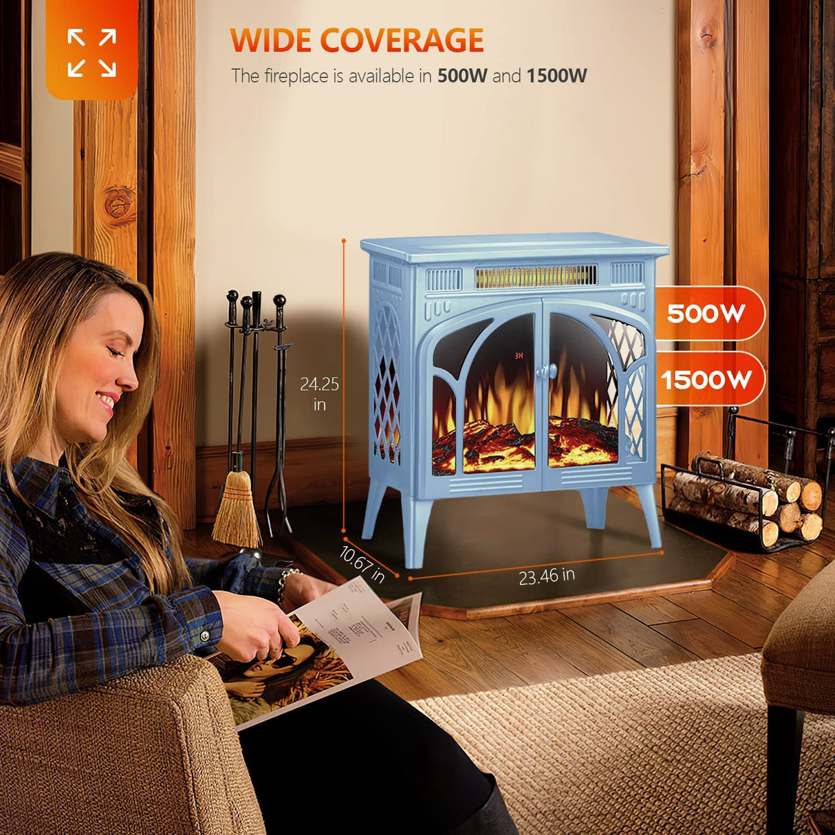 25 Inches 3D Infrared Free Standing Electric Fireplace Stove S230B