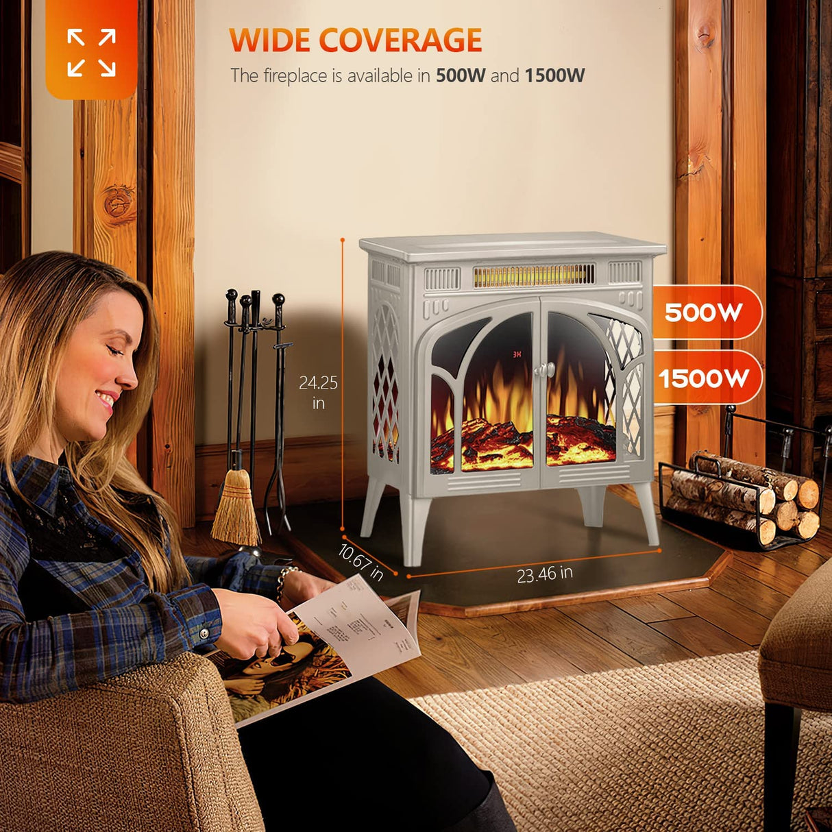 25 Inches 3D Infrared Free Standing Electric Fireplace Stove S230B