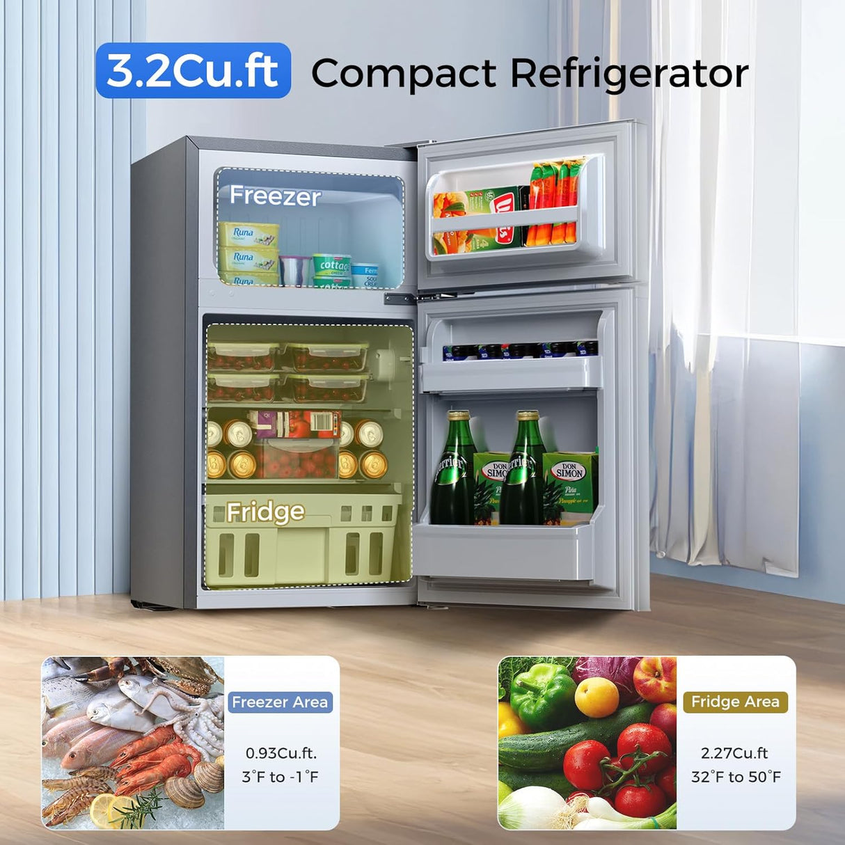 Kismile 3.2 Cu.Ft,Mini Refrigerator with Freezer F5887