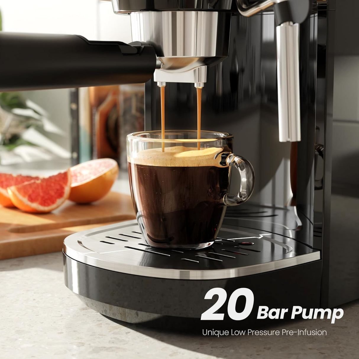 Kismile Espresso Machine, Semi-Automatic Coffee Maker with Bean Grinder and Milk Frother Steam Wand