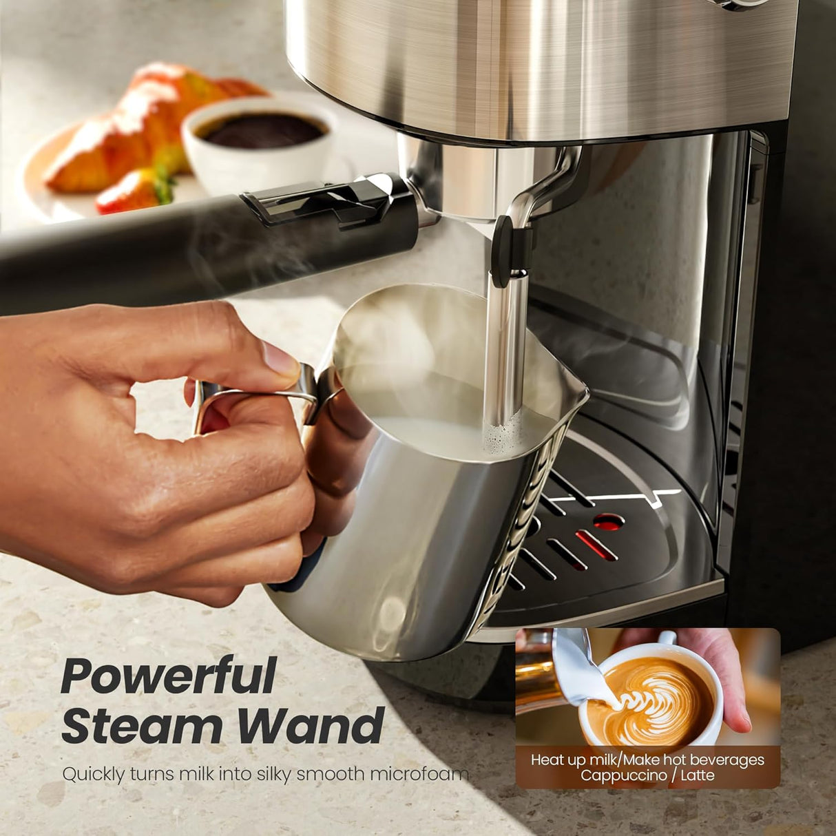 Kismile Espresso Machine, Semi-Automatic Coffee Maker with Bean Grinder and Milk Frother Steam Wand