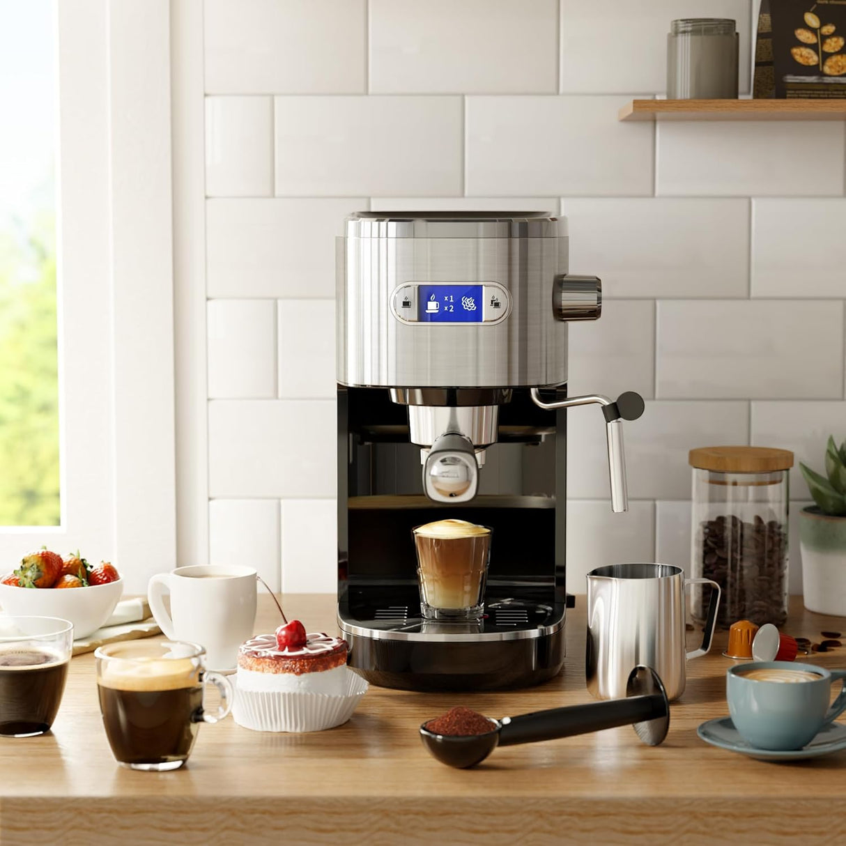 Kismile Espresso Machine, Semi-Automatic Coffee Maker with Bean Grinder and Milk Frother Steam Wand
