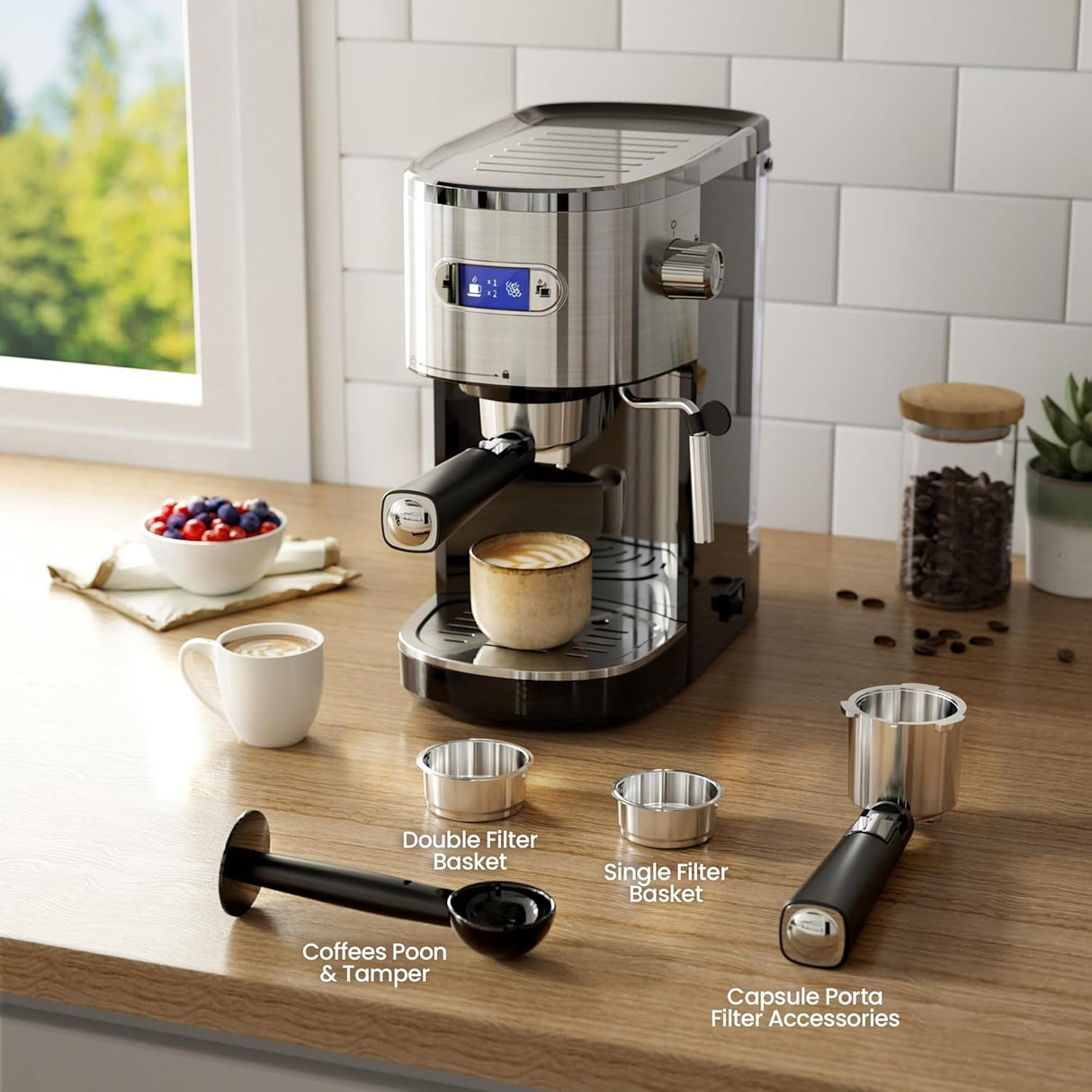 Kismile Espresso Machine, Semi-Automatic Coffee Maker with Bean Grinder and Milk Frother Steam Wand