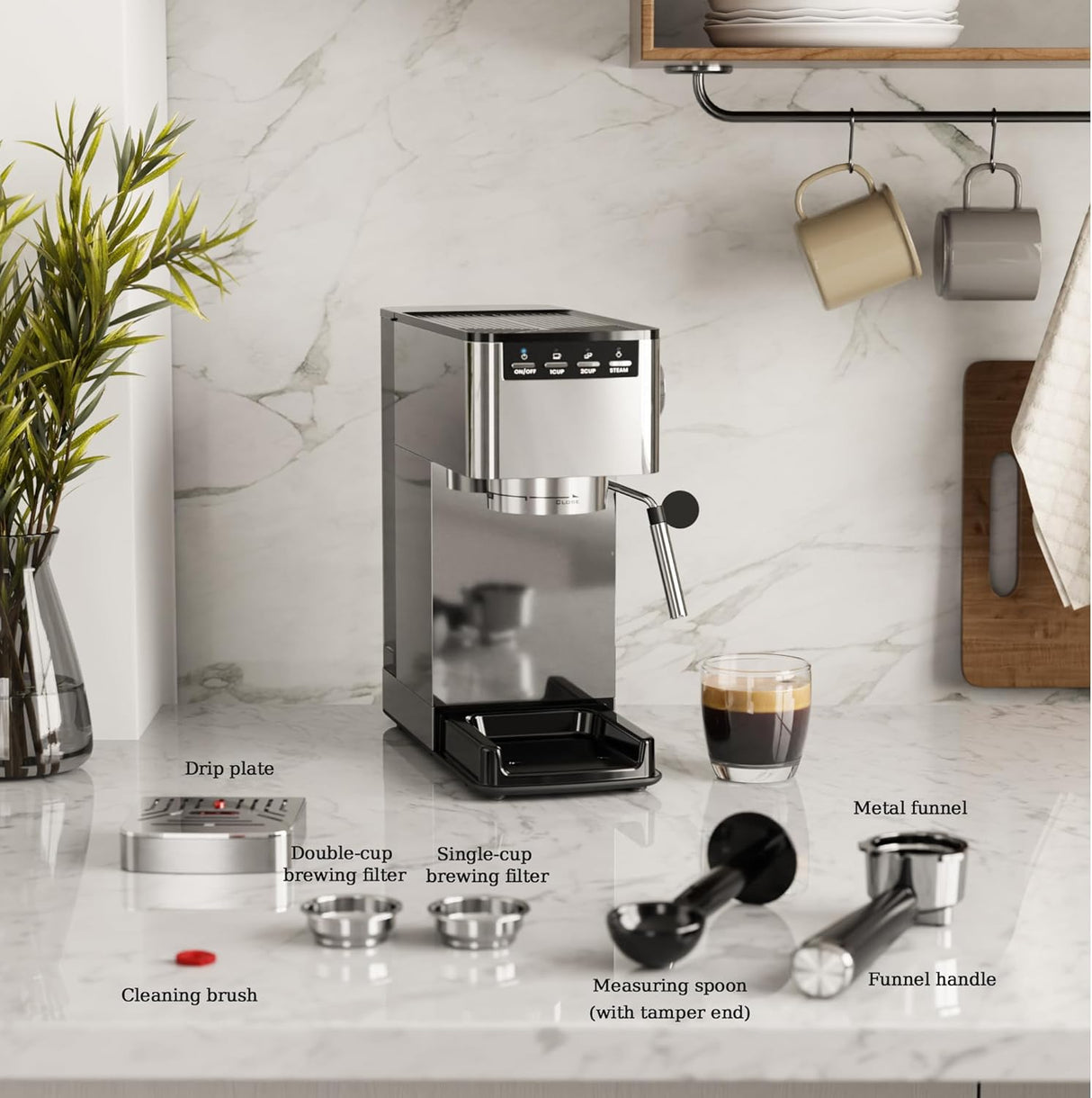 Kismile Espresso Coffee Maker Machine 20 Bar, with Milk Frother Steam Wand CM8032