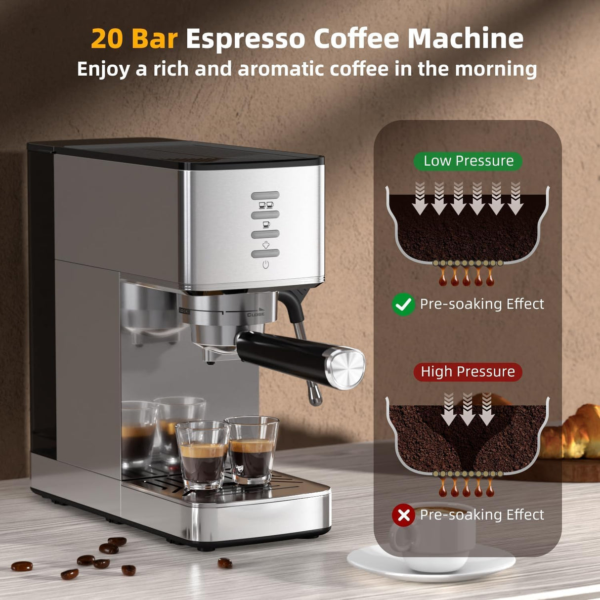 Kismile Espresso Coffee Maker Machine 20 Bar, with Milk Frother Steam Wand CM8032