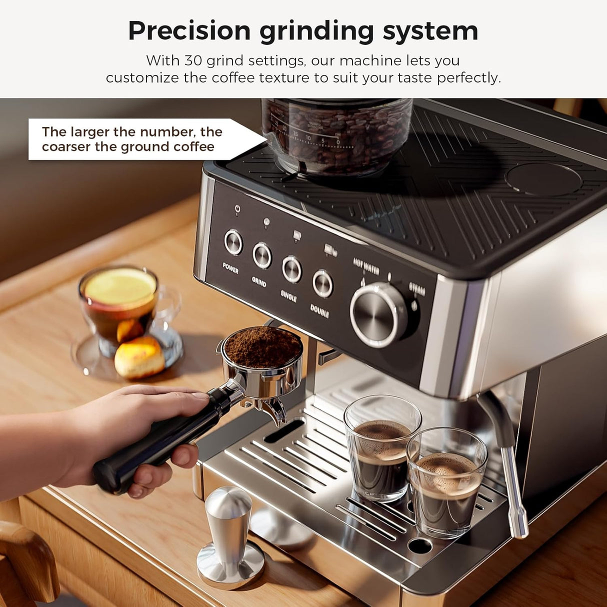 Kismile Espresso Machine, Semi-Automatic Coffee Maker with Bean Grinder and Milk Frother Steam Wand