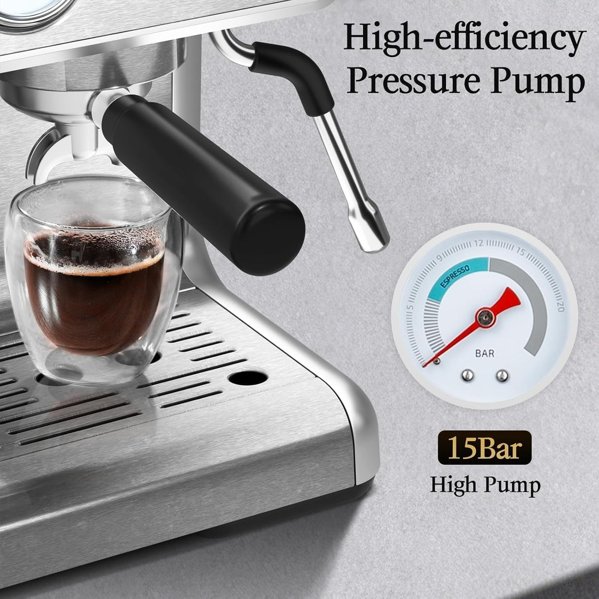 Kismile Espresso Machine, Semi-Automatic Coffee Maker with Bean Grinder and Milk Frother Steam Wand