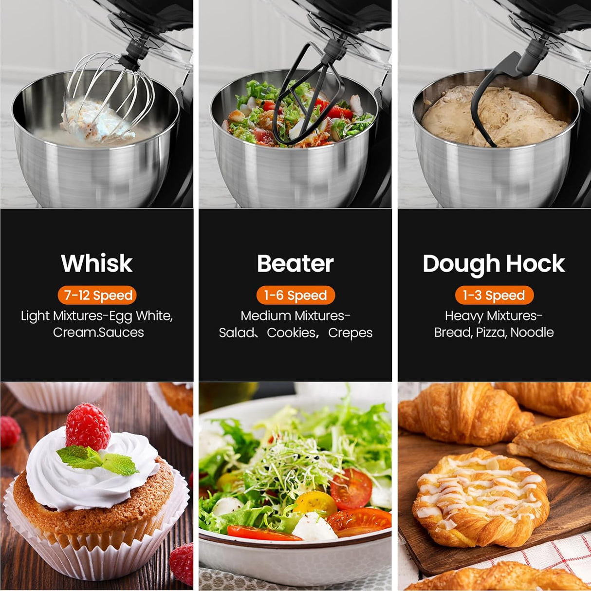 Kismile Stand Mixer, 5.5-Quart Electric Mixer with 12 Speeds CF3715