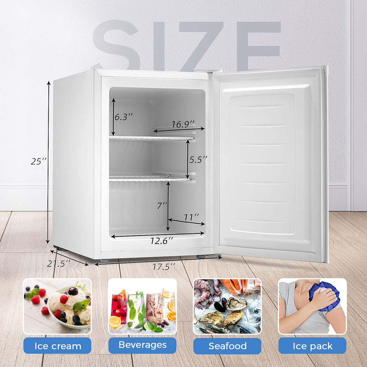 Kismile Upright Freezer,3.0 Cu.ft Mini Freezer with Reversible Single Door