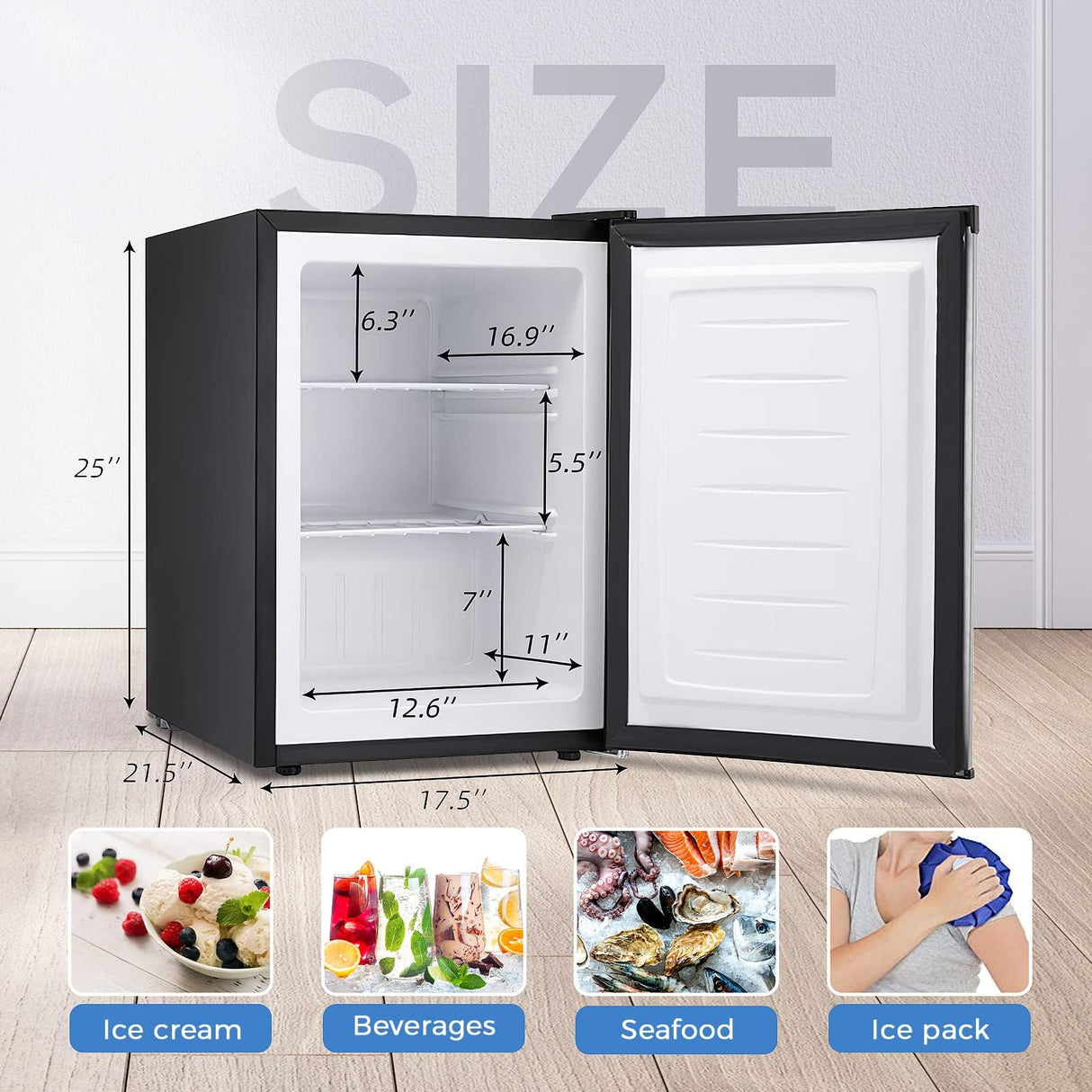 Kismile Upright Freezer,3.0 Cu.ft Mini Freezer with Reversible Single Door