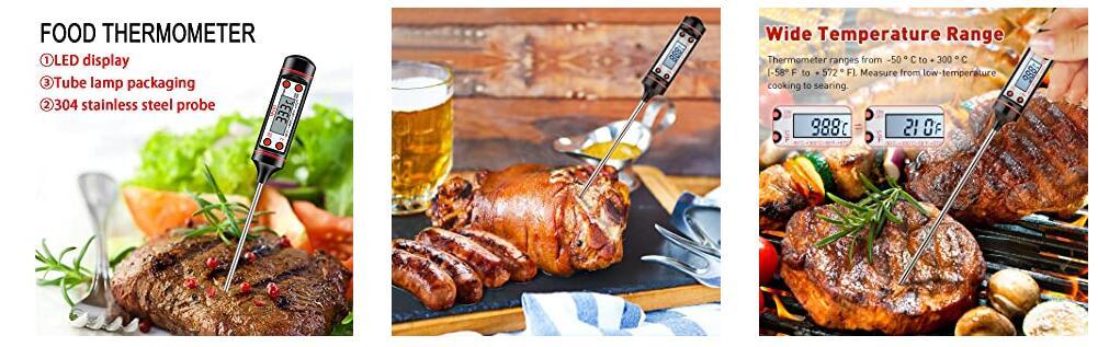 Kitchen Digital BBQ Food Thermometer Meat Cake Candy Fry Grill Dinning Household Meat Thermometer Digital Instant Read Food Meat Thermometer with Long Probe Cooking Thermometer for Kitchen BBQ Grill and Cooking Thermometer Oven Thermometer Tool