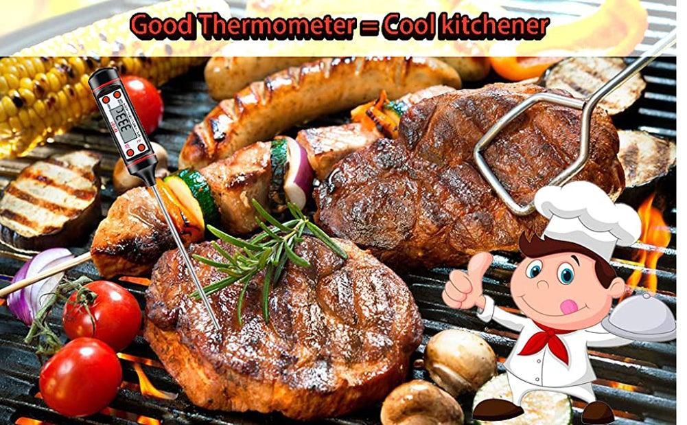 Kitchen Digital BBQ Food Thermometer Meat Cake Candy Fry Grill Dinning Household Meat Thermometer Digital Instant Read Food Meat Thermometer with Long Probe Cooking Thermometer for Kitchen BBQ Grill and Cooking Thermometer Oven Thermometer Tool