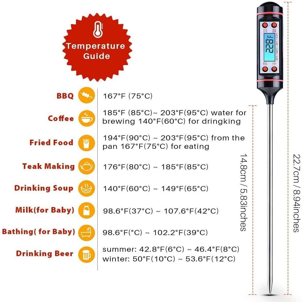 Kitchen Digital BBQ Food Thermometer Meat Cake Candy Fry Grill Dinning Household Meat Thermometer Digital Instant Read Food Meat Thermometer with Long Probe Cooking Thermometer for Kitchen BBQ Grill and Cooking Thermometer Oven Thermometer Tool