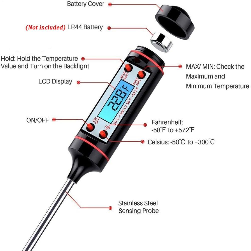 Kitchen Digital BBQ Food Thermometer Meat Cake Candy Fry Grill Dinning Household Meat Thermometer Digital Instant Read Food Meat Thermometer with Long Probe Cooking Thermometer for Kitchen BBQ Grill and Cooking Thermometer Oven Thermometer Tool
