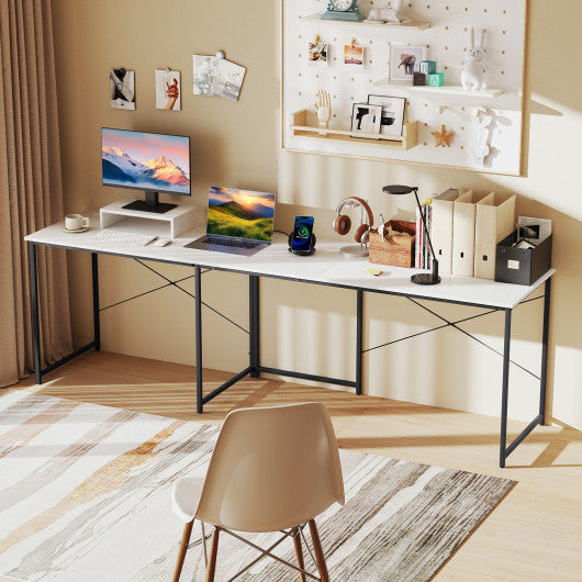 L-Shaped Computer Desk with Power Outlets and Monitor Shelf-White