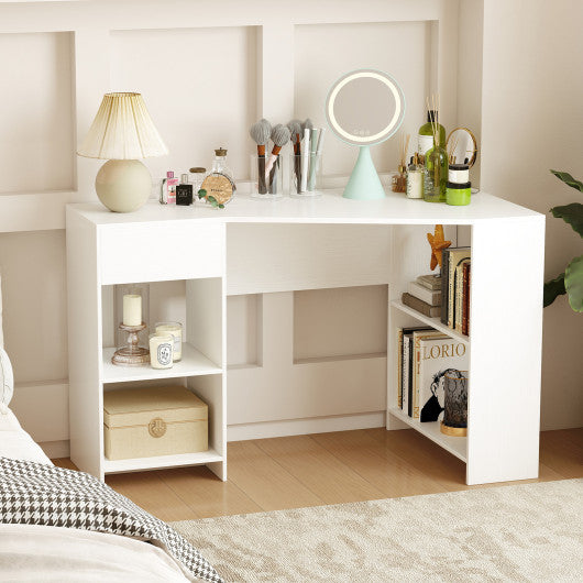 48 Inches L Shaped Corner Executive Computer Desk with Drawer-White