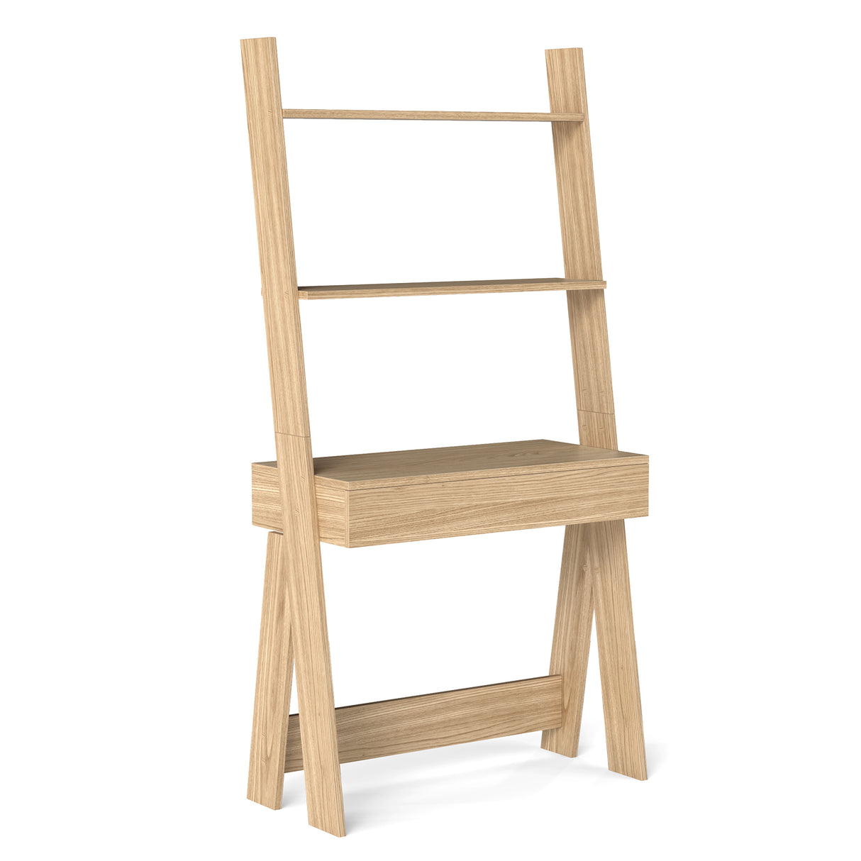 Ladder Shelf Desk Bookcase with Countertop Drawer and 2 Shelves-Natural