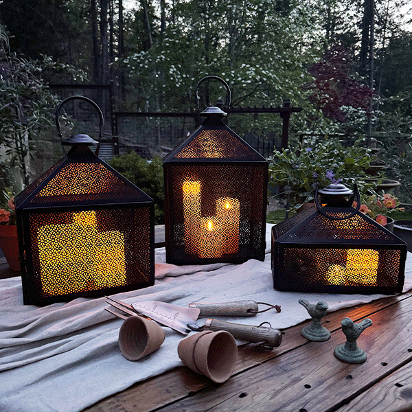 Perforated Iron Metal Lanterns, Set of Three