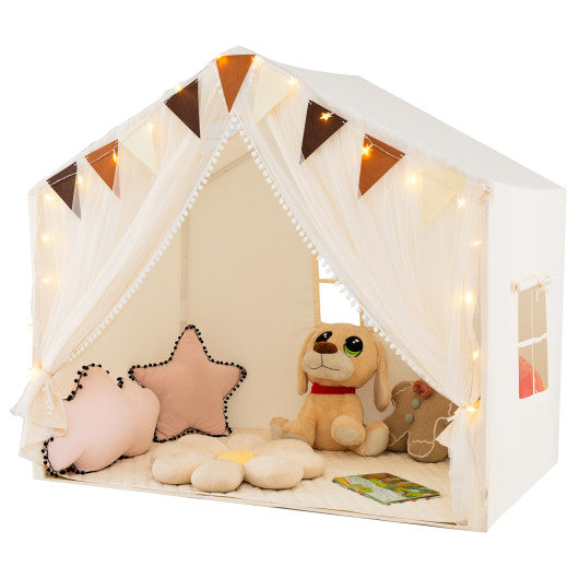 Large Toddler Playhouse Tent with Door Curtains Windows-Beige