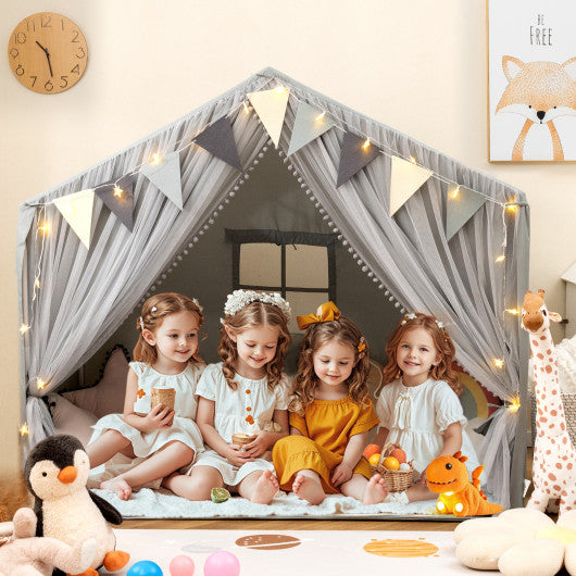 Large Toddler Playhouse Tent with Door Curtains Windows-Gray