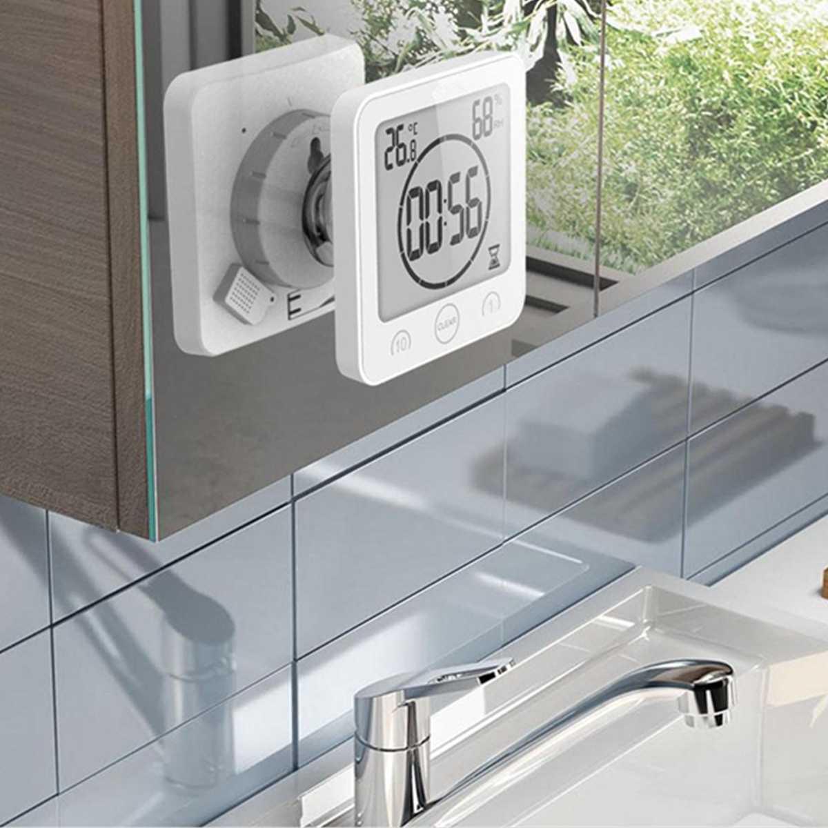 LCD Screen Waterproof Digital Bathroom Digital Bathroom Shower Kitchen Clock Timer with Alarm Waterproof for Water Splashes Visual Countdown Timer Time Management Wall Clock Temperature Humidity Countdown Time Function Wash Shower Hanging Clocks Timer